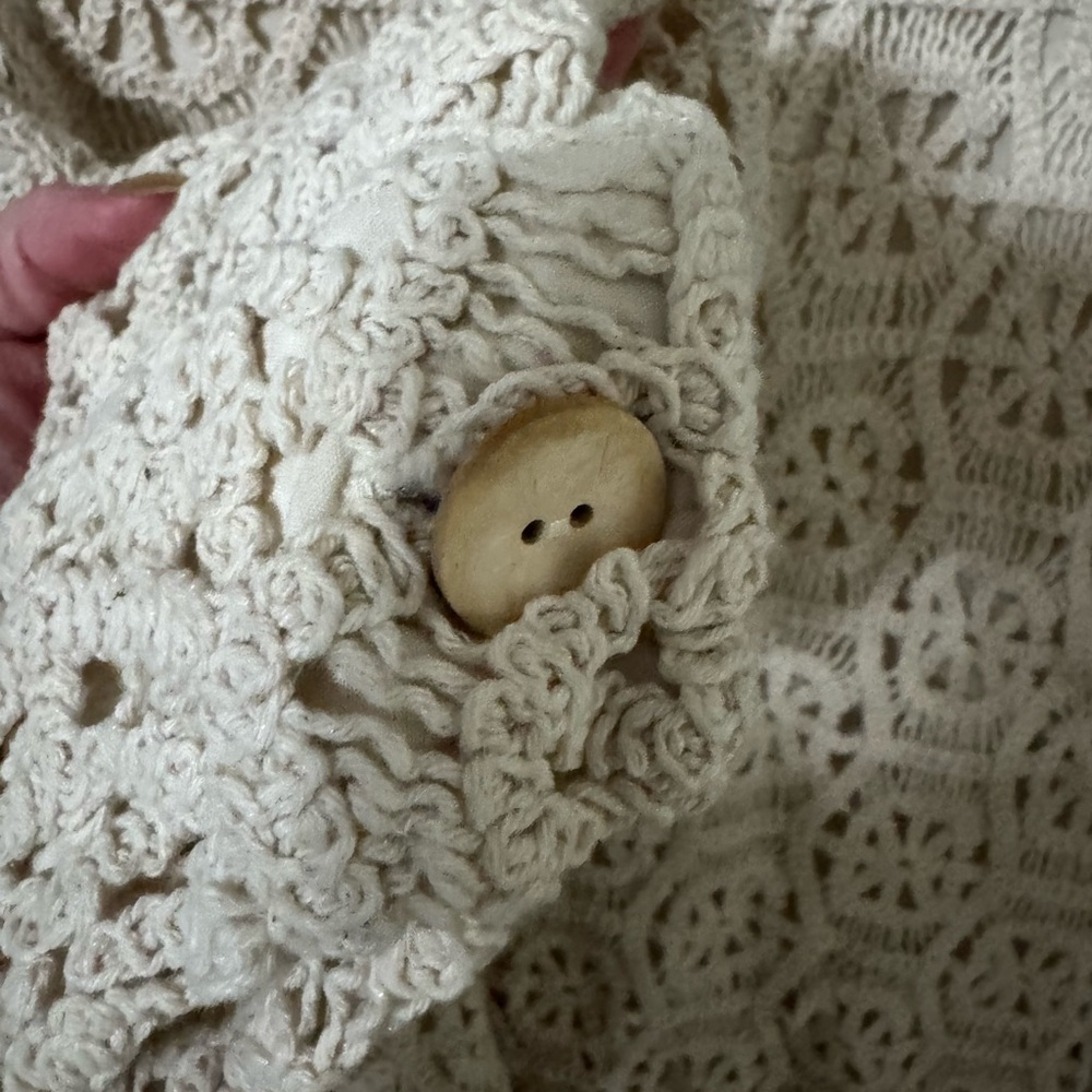 ILLA ILLA Crochet Wood Button Down Shacket in Cream - Picture 6 of 8